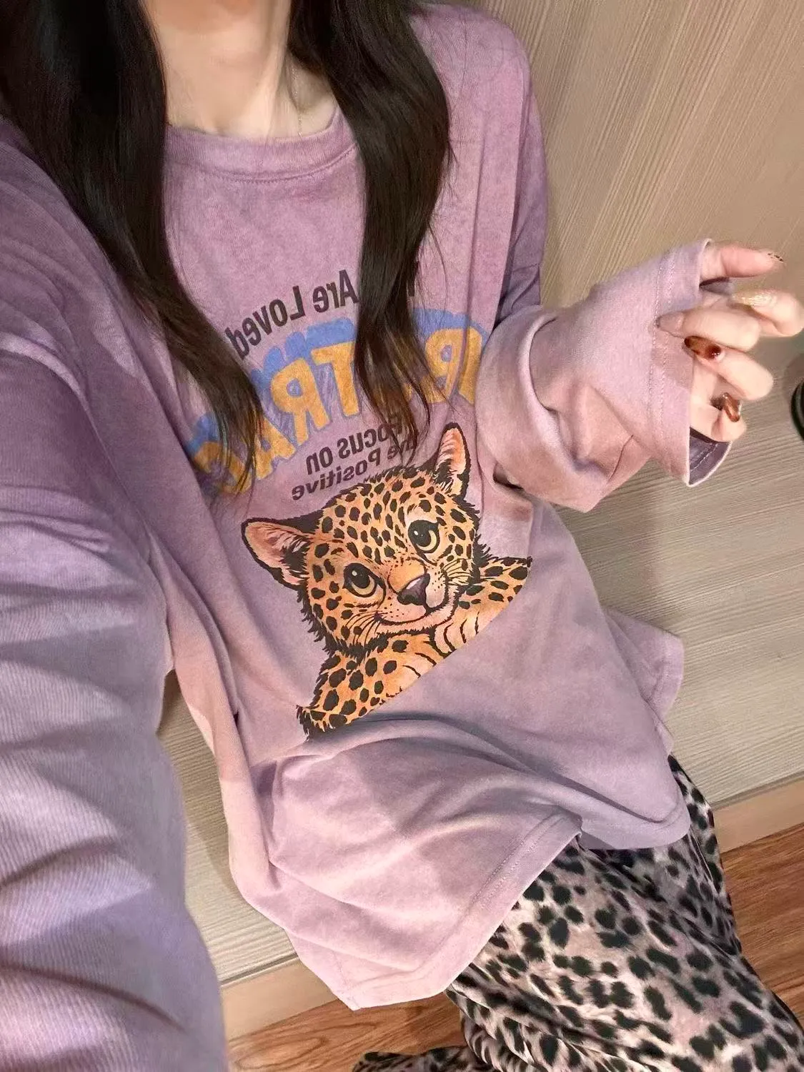 Source Factory/In Stock Purple Charm Leopard Print Long Sleeve Long Pants Casual Pajama Set Wearable Outside · Wholesale · OEM · Worldwide Shipping - Detail 11