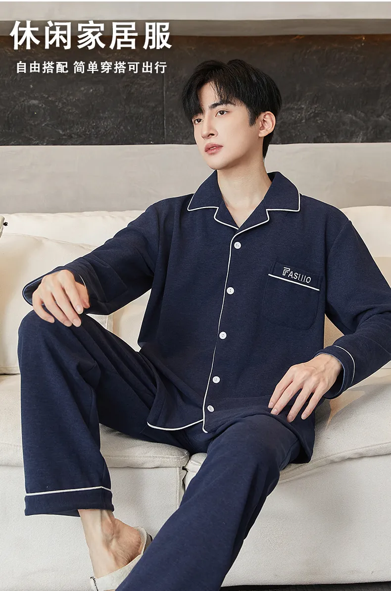 Winter Long Sleeve Cardigan Thin Fleece Spring Autumn Warm Pajamas Thin Men's Set Homewear Youth Autumn German Velvet · Wholesale · OEM · Worldwide Shipping - Detail 12