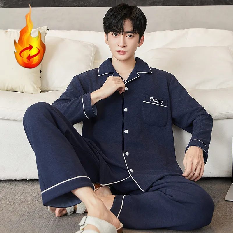 Winter Long Sleeve Cardigan Thin Fleece Spring Autumn Warm Pajamas Thin Men's Set Homewear Youth Autumn German Velvet · Wholesale · OEM · Worldwide Shipping