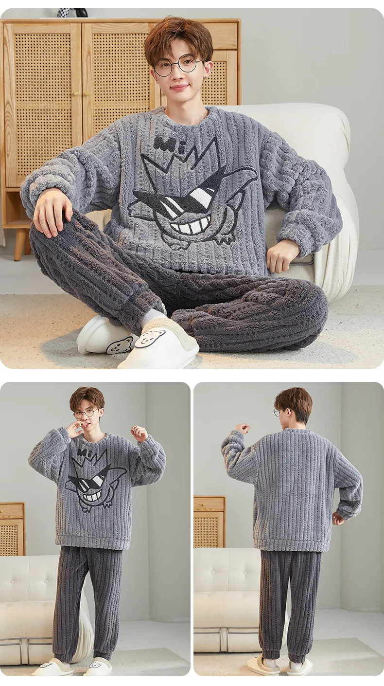Nouveauté hiver pyjama homme polaire jacquard col rond motif cartoon épais · Grossiste · OEM · Mondial - Detail 22