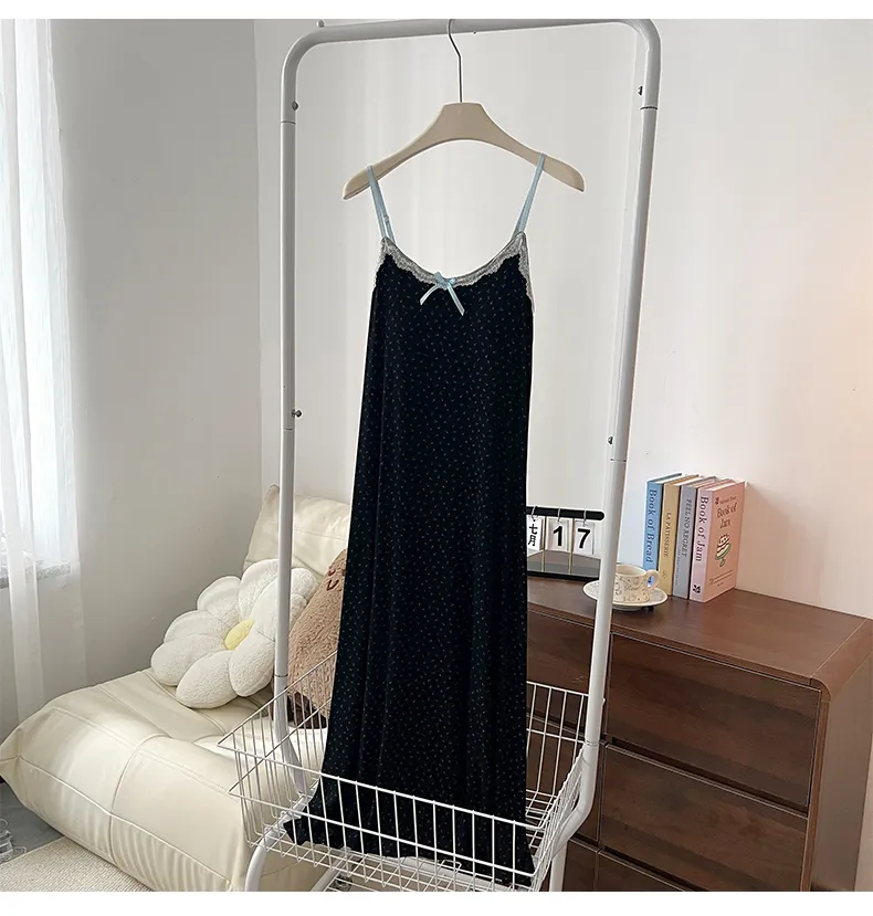 HG-2026 Spring Summer New Rayon with Chest Pad Floral Camisole Sweet Korean Style Girl Nightdress Homewear · Wholesale · OEM · Worldwide Shipping - Detail 3