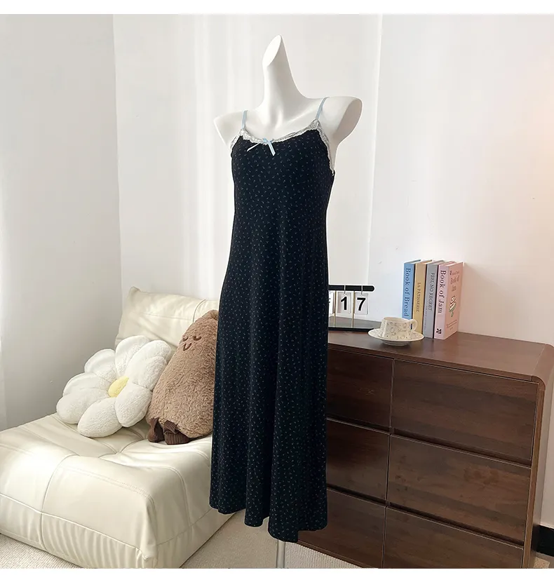 HG-2026 Spring Summer New Rayon with Chest Pad Floral Camisole Sweet Korean Style Girl Nightdress Homewear · Wholesale · OEM · Worldwide Shipping - Detail 4