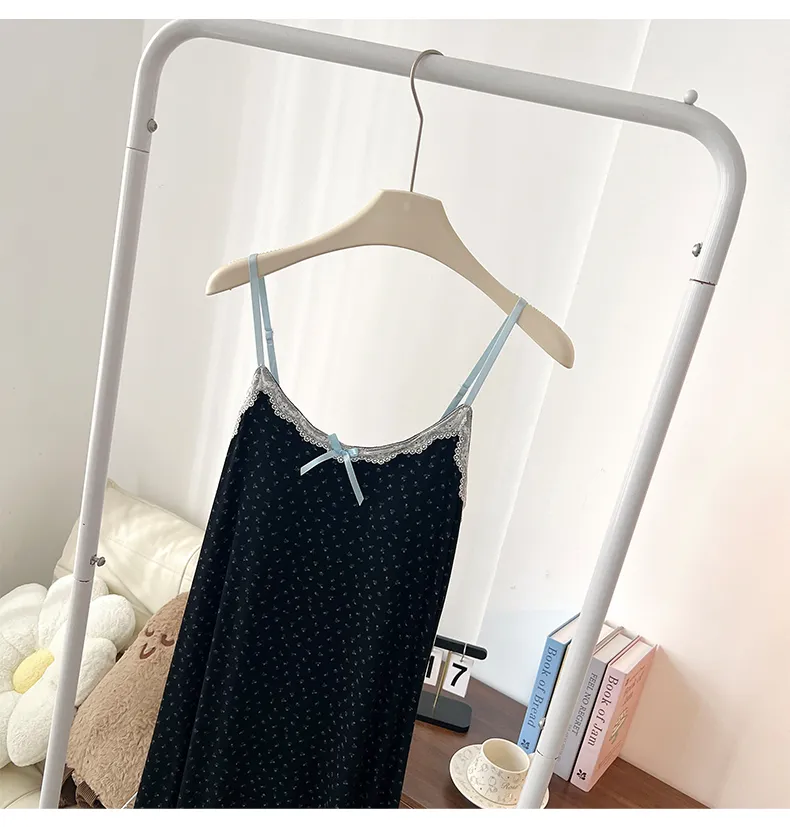 HG-2026 Spring Summer New Rayon with Chest Pad Floral Camisole Sweet Korean Style Girl Nightdress Homewear · Wholesale · OEM · Worldwide Shipping - Detail 6