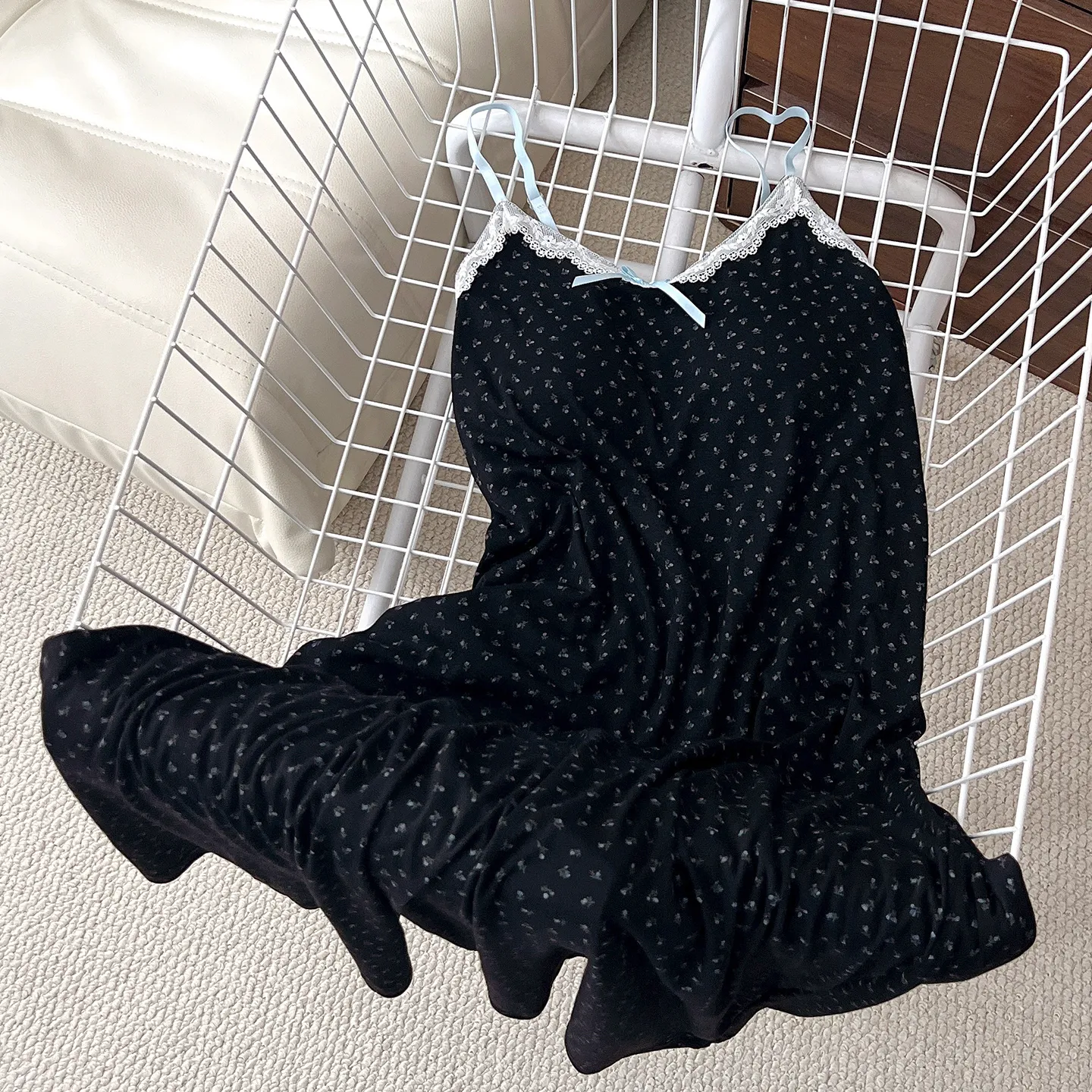 HG-2026 Spring Summer New Rayon with Chest Pad Floral Camisole Sweet Korean Style Girl Nightdress Homewear · Wholesale · OEM · Worldwide Shipping - View 3