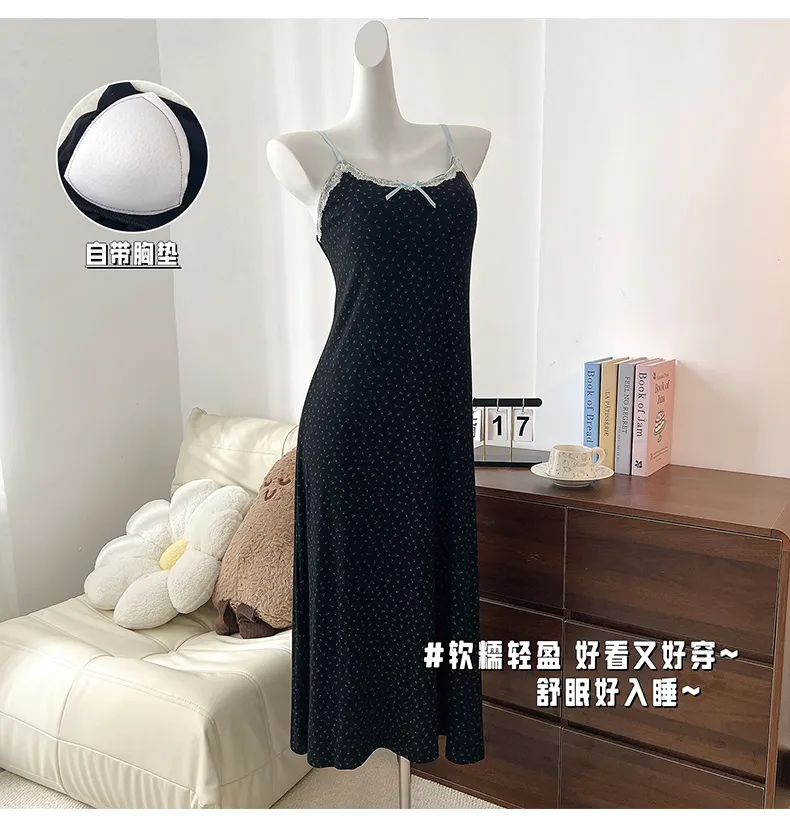 HG-2026 Spring Summer New Rayon with Chest Pad Floral Camisole Sweet Korean Style Girl Nightdress Homewear · Wholesale · OEM · Worldwide Shipping - Detail 2