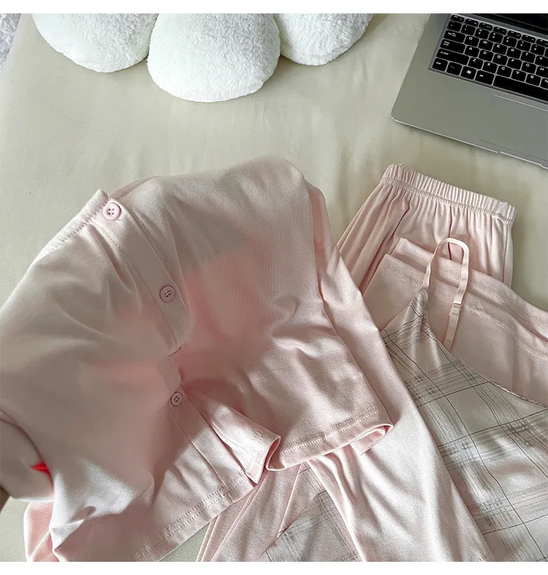 HG-2026 Autumn New Rayon Camisole with Bra Pad 3-Piece Simple Girl Loungewear Set · Wholesale · OEM · Worldwide Shipping - Detail 7
