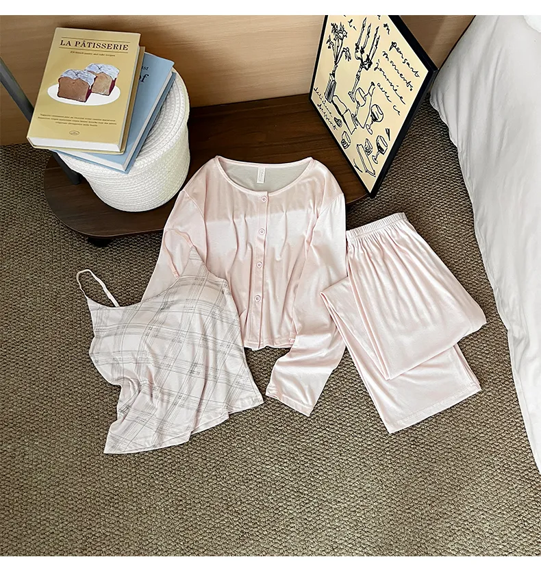 HG-2026 Autumn New Rayon Camisole with Bra Pad 3-Piece Simple Girl Loungewear Set · Wholesale · OEM · Worldwide Shipping - Detail 9