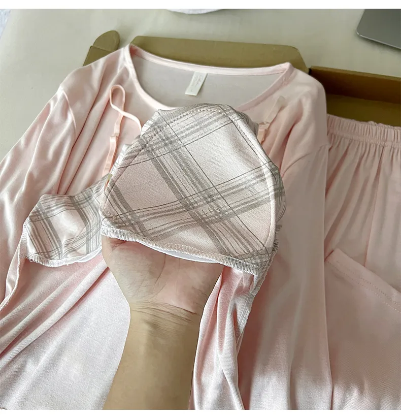 HG-2026 Autumn New Rayon Camisole with Bra Pad 3-Piece Simple Girl Loungewear Set · Wholesale · OEM · Worldwide Shipping - Detail 6