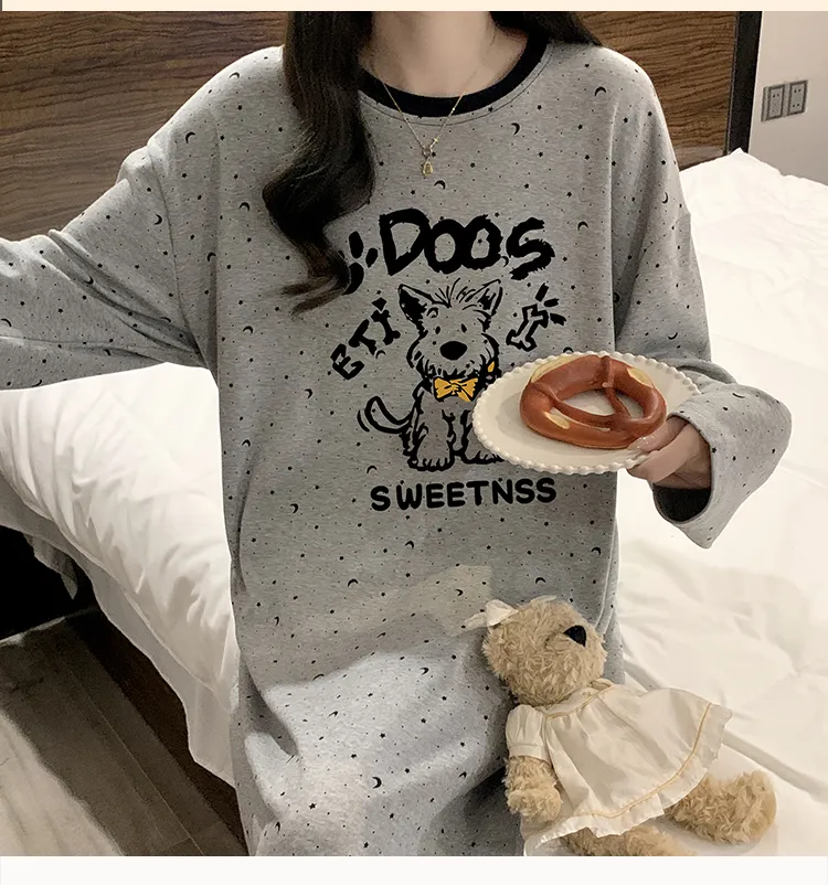 HG Autumn New Pure Cotton Cartoon Round Neck Women Long Sleeve Nightdress Homewear · Wholesale · OEM · Worldwide Shipping - Detail 10