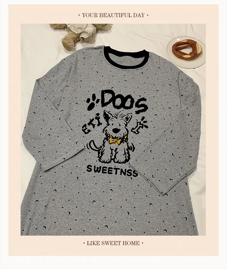 HG Autumn New Pure Cotton Cartoon Round Neck Women Long Sleeve Nightdress Homewear · Wholesale · OEM · Worldwide Shipping - Detail 11