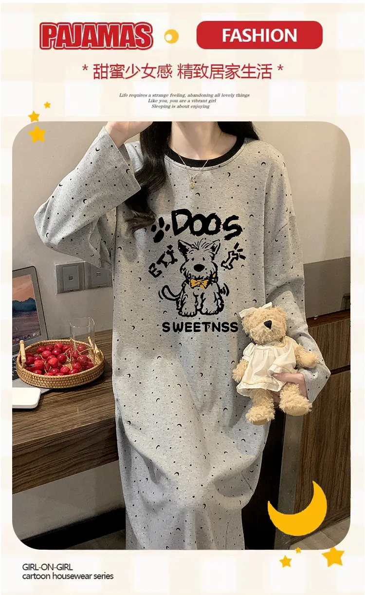 HG Autumn New Pure Cotton Cartoon Round Neck Women Long Sleeve Nightdress Homewear · Wholesale · OEM · Worldwide Shipping - Detail 7