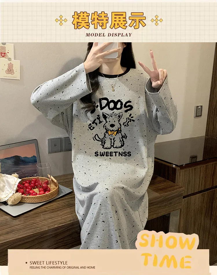 HG Autumn New Pure Cotton Cartoon Round Neck Women Long Sleeve Nightdress Homewear · Wholesale · OEM · Worldwide Shipping - Detail 8