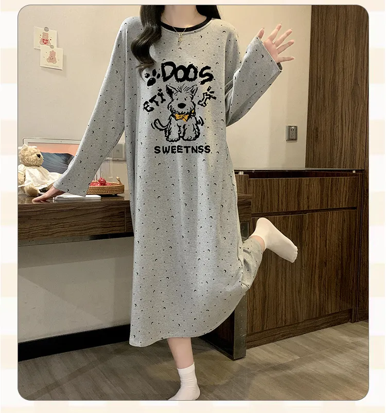 HG Autumn New Pure Cotton Cartoon Round Neck Women Long Sleeve Nightdress Homewear · Wholesale · OEM · Worldwide Shipping - Detail 4