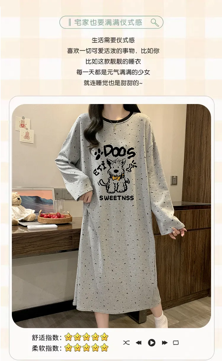 HG Autumn New Pure Cotton Cartoon Round Neck Women Long Sleeve Nightdress Homewear · Wholesale · OEM · Worldwide Shipping - Detail 2