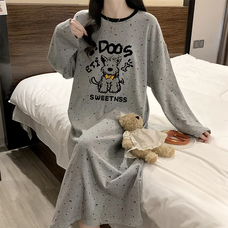 HG Autumn New Pure Cotton Cartoon Round Neck Women Long Sleeve Nightdress Homewear · Wholesale · OEM · Worldwide Shipping - View 1