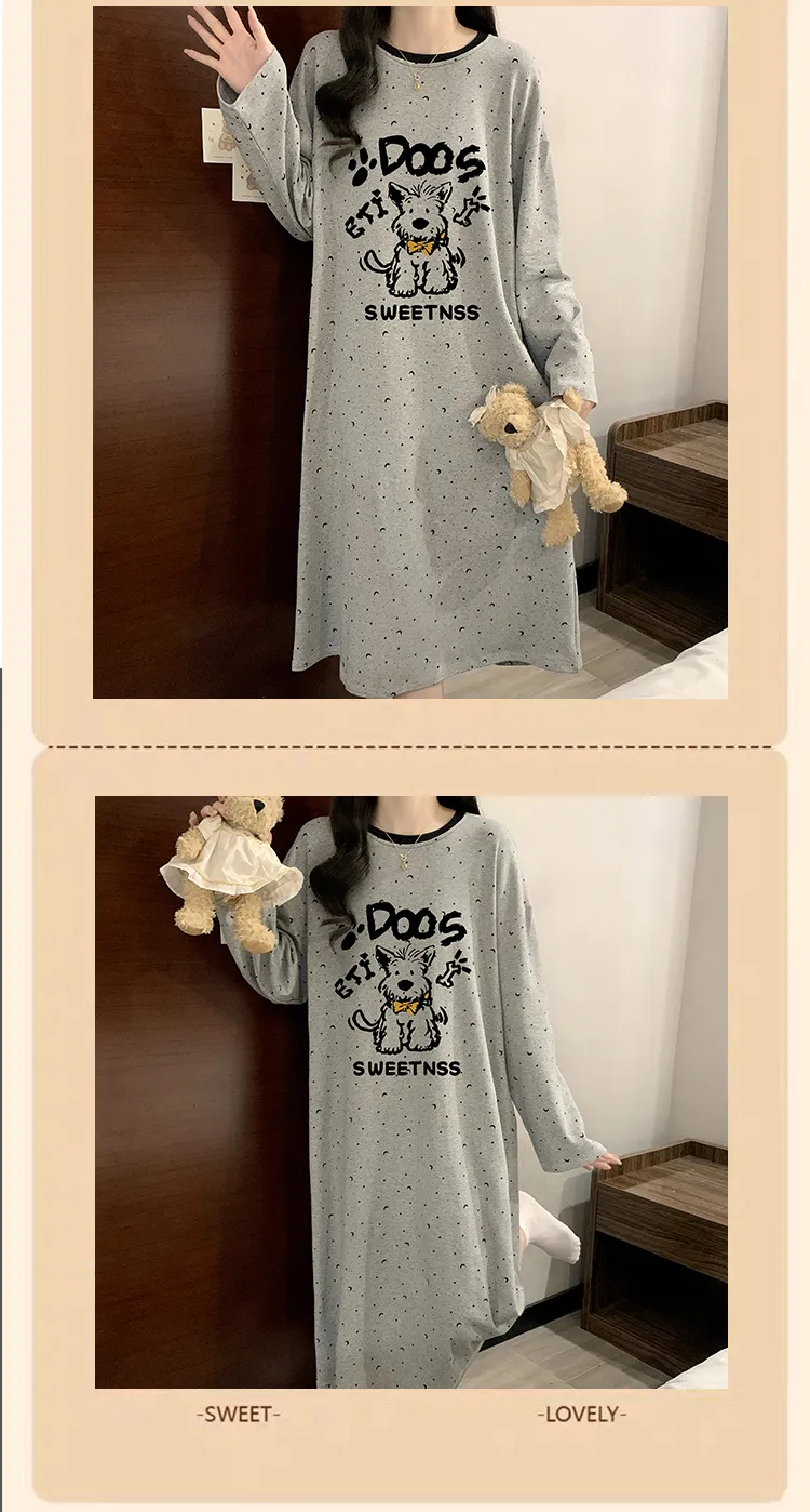 HG Autumn New Pure Cotton Cartoon Round Neck Women Long Sleeve Nightdress Homewear · Wholesale · OEM · Worldwide Shipping - Detail 9