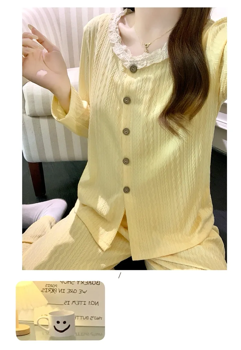 HG-2026 가을 6535 코튼 캐미 가슴패드 포함 3종 세트 심플 달콤 귀여운 여성 홈웨어 세트 · 도매 · OEM · 전 세계 배송 - Detail 9