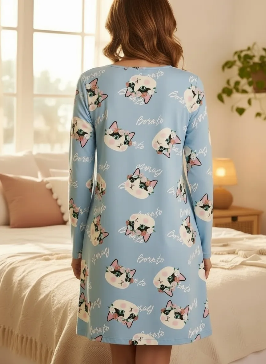 Wholesale for Europe & US Casual Printed Nightgown · Wholesale · OEM · Worldwide Shipping - View 3