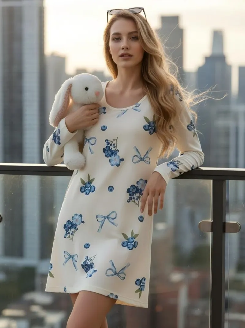Wholesale for Europe & US Casual Printed Nightgown · Wholesale · OEM · Worldwide Shipping - View 3