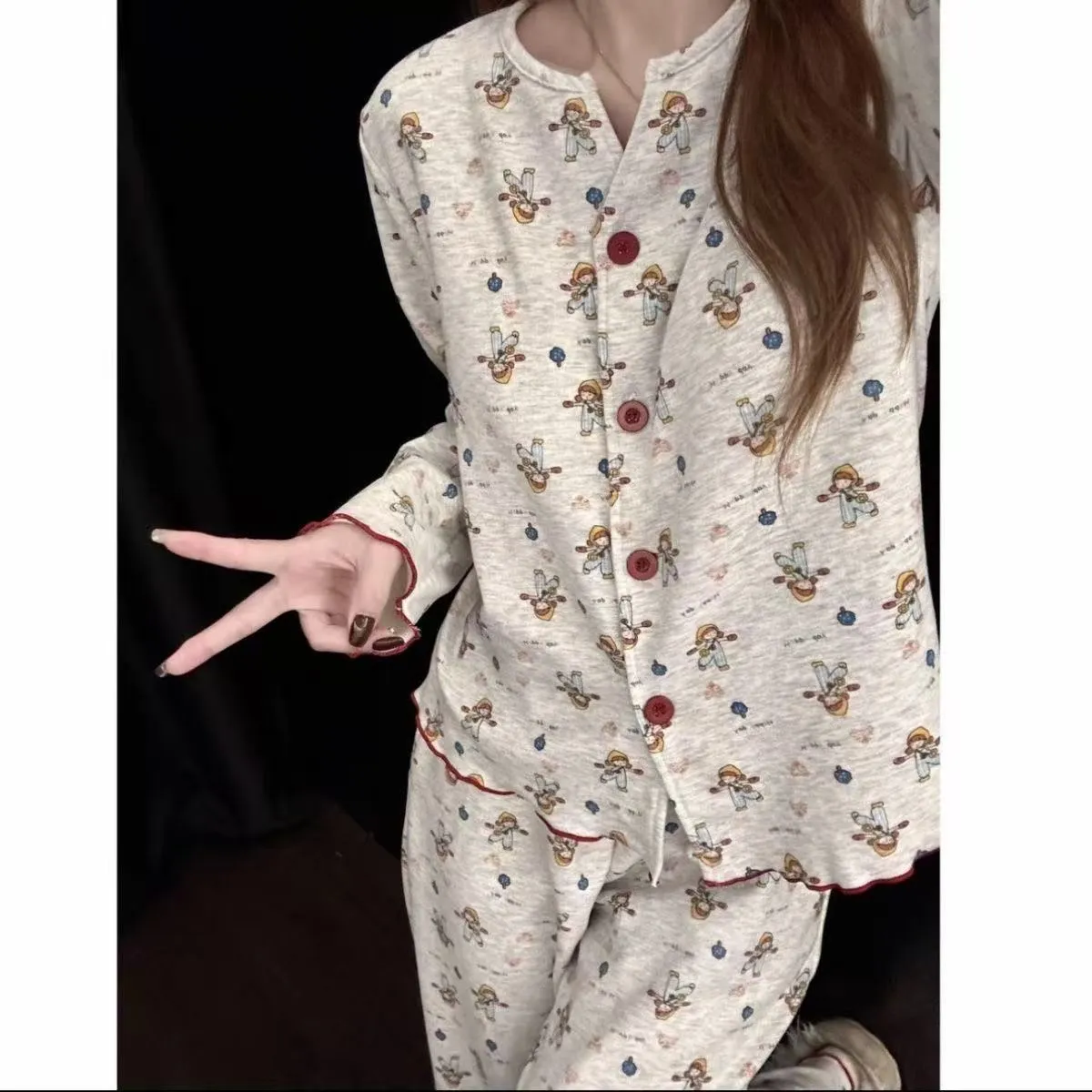 Pabrik Sumber Langsung Piyama Anak Perempuan V-Neck Wanita Musim Semi Gugur Musim Dingin Tepi Bergelombang Pakaian Rumah · Grosir · OEM · Pengiriman Global - Detail 11