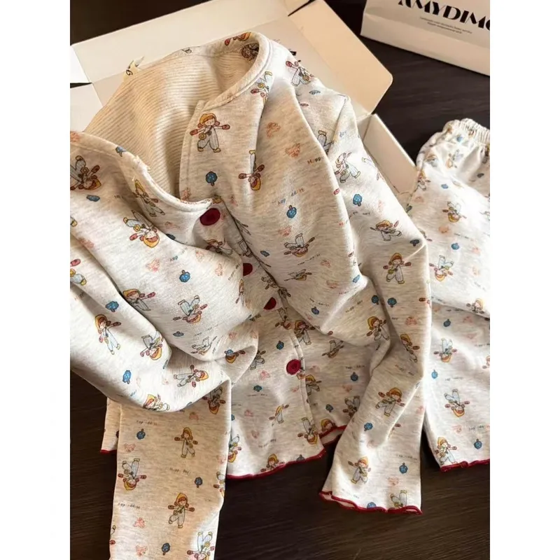 Pabrik Sumber Langsung Piyama Anak Perempuan V-Neck Wanita Musim Semi Gugur Musim Dingin Tepi Bergelombang Pakaian Rumah · Grosir · OEM · Pengiriman Global - View 3