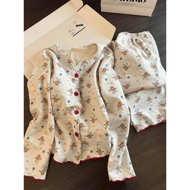 Pabrik Sumber Langsung Piyama Anak Perempuan V-Neck Wanita Musim Semi Gugur Musim Dingin Tepi Bergelombang Pakaian Rumah · Grosir · OEM · Pengiriman Global - View 2