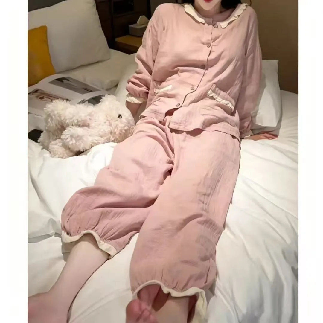 Usine source Pyjama femme de haute qualité avec soutien-gorge intégré, manches longues, col volant, ensemble maison printemps/automne · Grossiste · OEM · Mondial - View 2