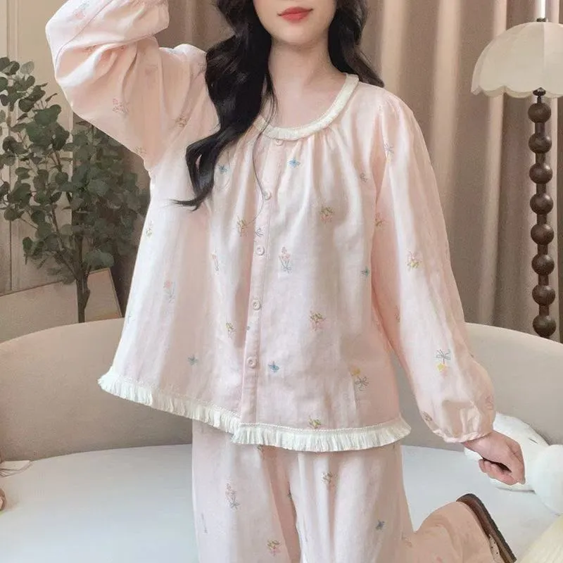 بيجامة نسائية بأسلوب فرنسي ناعم من المصنع المباشر، طقم ملابس منزلية ربيعية وخريفية بأسلوب الأميرة الحلو، يمكن ارتداؤها خارج المنزل · بيع بالجملة · تصنيع حسب الطلب · شحن عالمي - View 1