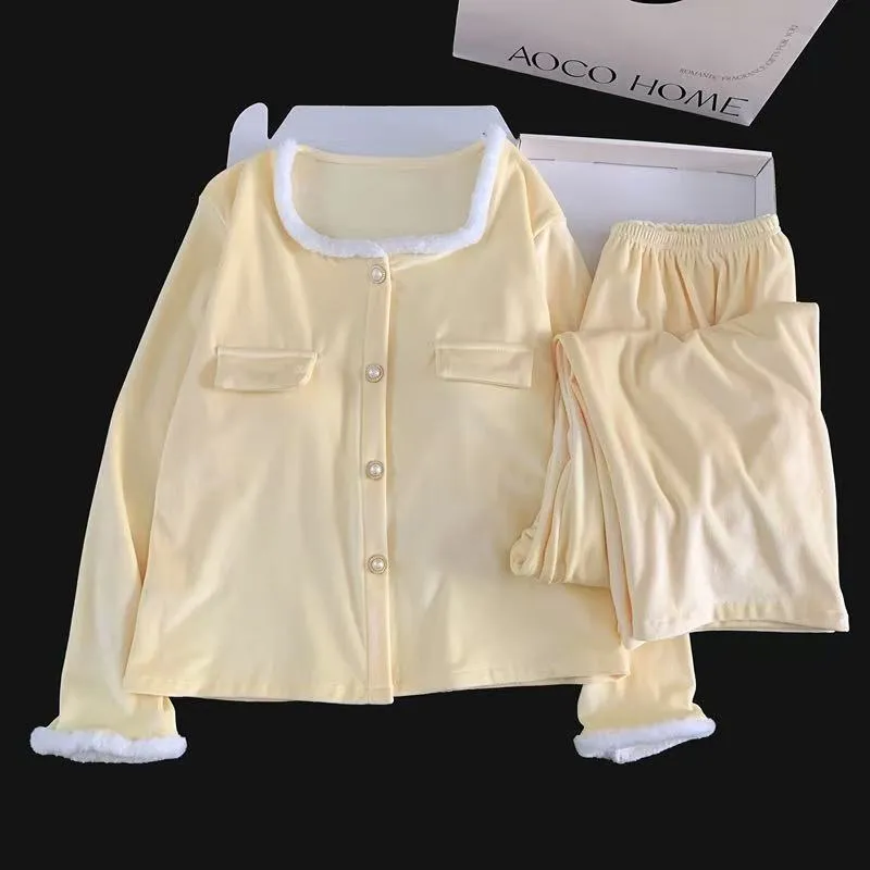 工場直販 冬用保温スクエアネック長袖長ズボンレース飾り厚手ルームウェア · 卸売 · OEM · 世界へ発送 - Detail 18