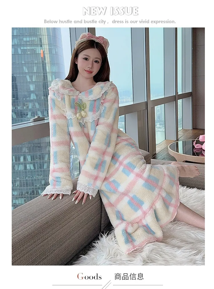 Women's Pajamas Winter New Long Plush Printed Loose Nightdress Plus Size 110kg Wearable Loungewear M-5XL · Wholesale · OEM · Worldwide Shipping - Detail 1