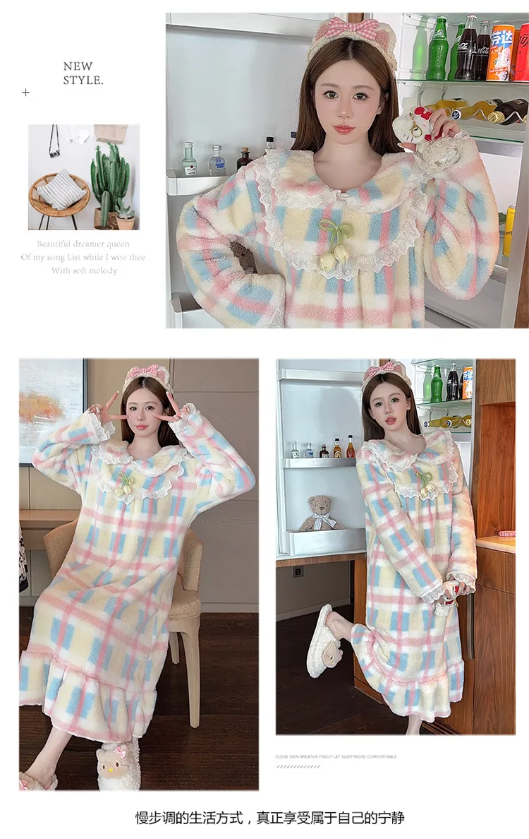 Women's Pajamas Winter New Long Plush Printed Loose Nightdress Plus Size 110kg Wearable Loungewear M-5XL · Wholesale · OEM · Worldwide Shipping - Detail 5