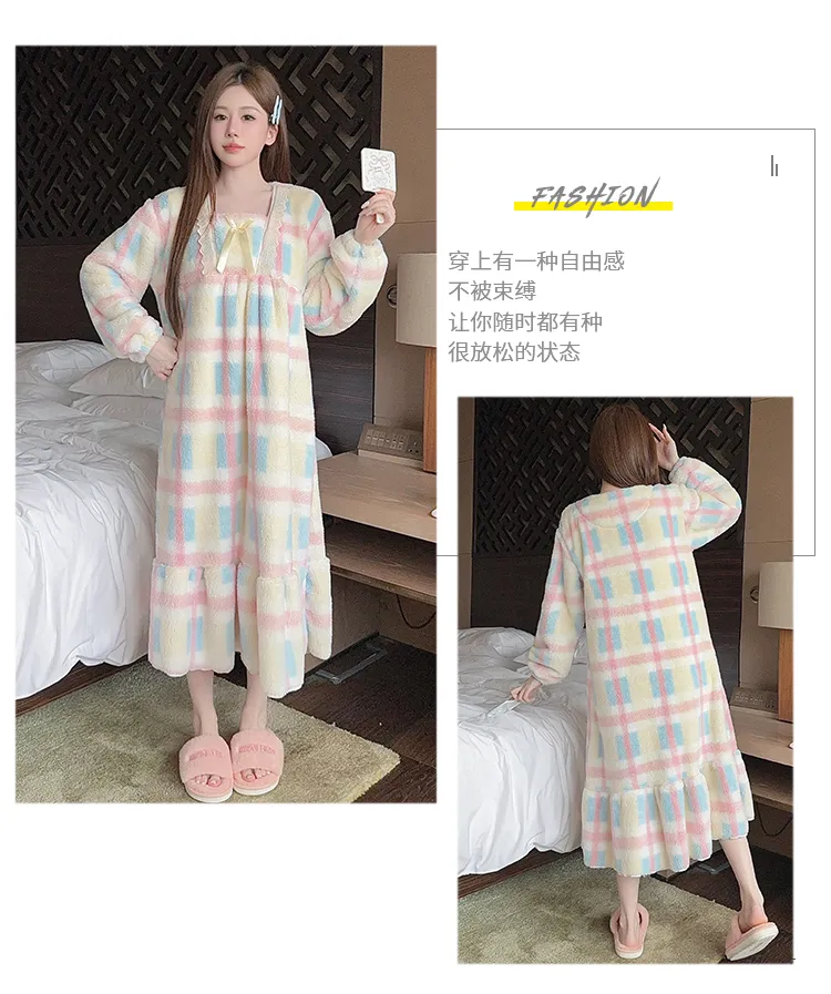 Women's Pajamas Winter New Long Plush Printed Loose Nightdress Plus Size 110kg Wearable Loungewear M-5XL · Wholesale · OEM · Worldwide Shipping - Detail 11