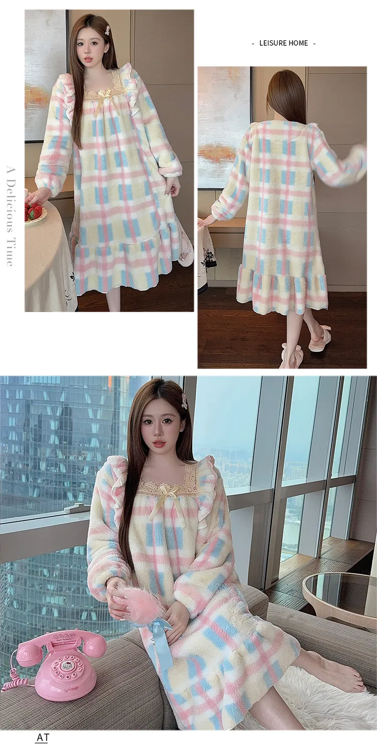 Women's Pajamas Winter New Long Plush Printed Loose Nightdress Plus Size 110kg Wearable Loungewear M-5XL · Wholesale · OEM · Worldwide Shipping - Detail 13