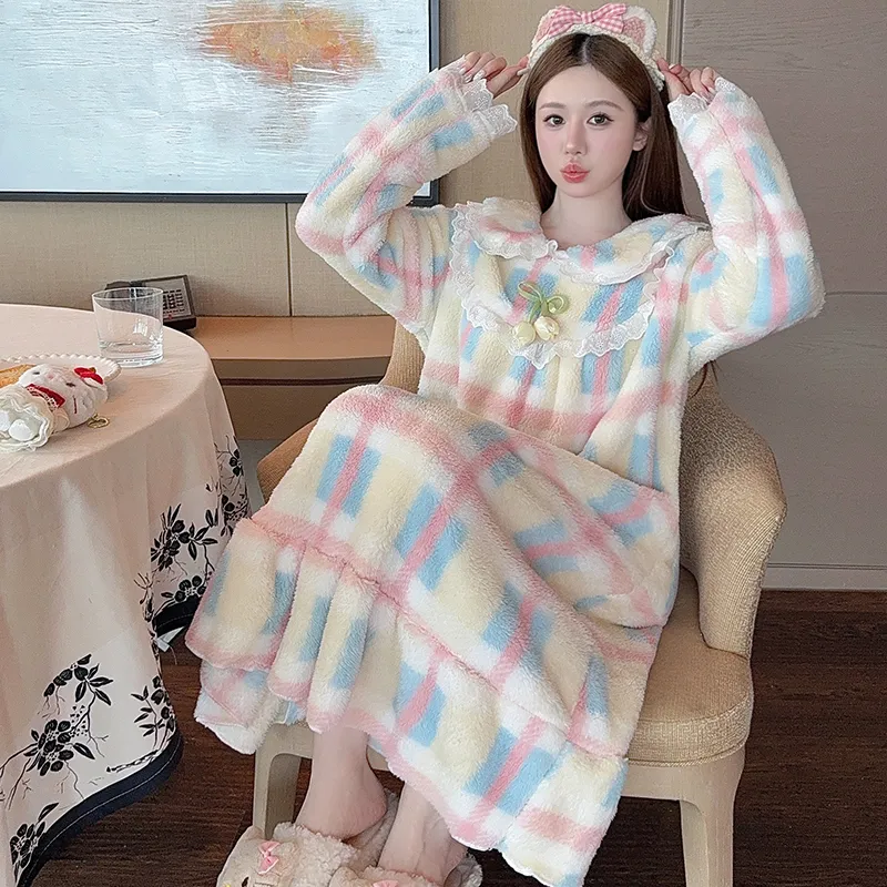 Women's Pajamas Winter New Long Plush Printed Loose Nightdress Plus Size 110kg Wearable Loungewear M-5XL · Wholesale · OEM · Worldwide Shipping