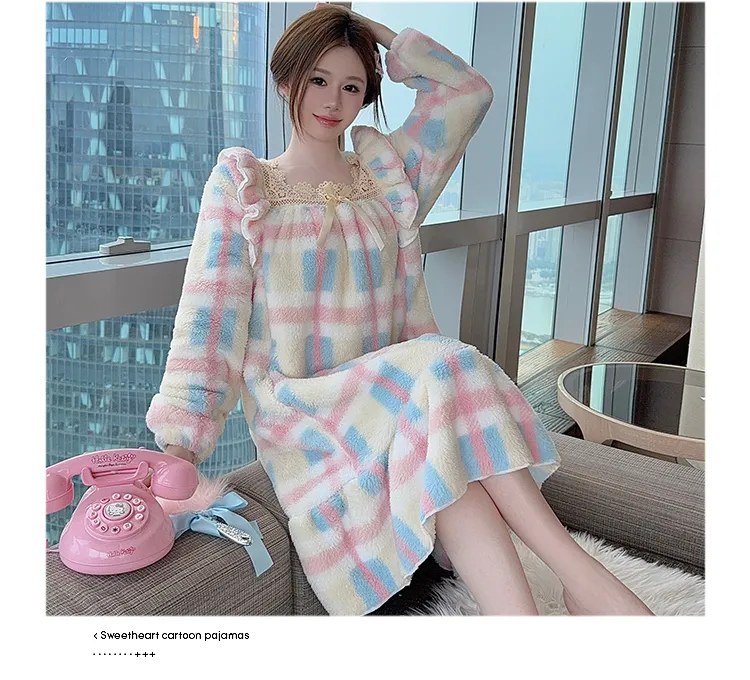 Women's Pajamas Winter New Long Plush Printed Loose Nightdress Plus Size 110kg Wearable Loungewear M-5XL · Wholesale · OEM · Worldwide Shipping - Detail 15