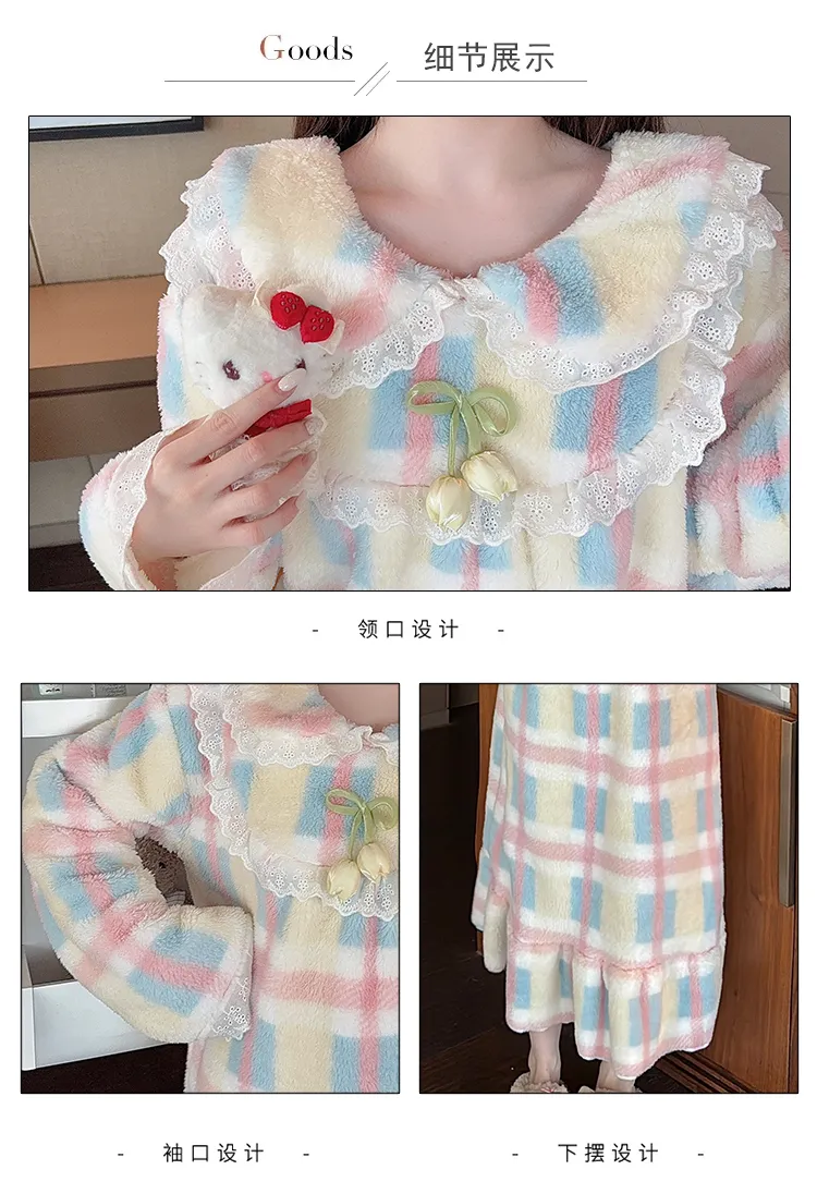 Women's Pajamas Winter New Long Plush Printed Loose Nightdress Plus Size 110kg Wearable Loungewear M-5XL · Wholesale · OEM · Worldwide Shipping - Detail 3