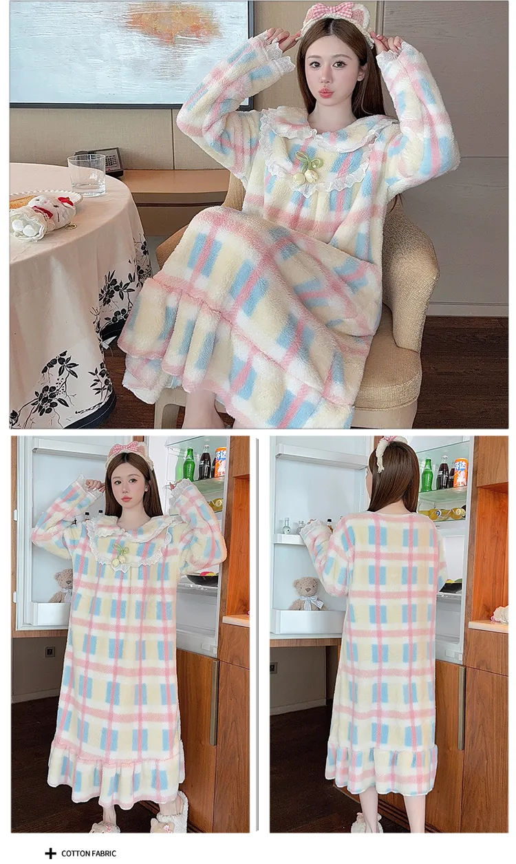 Women's Pajamas Winter New Long Plush Printed Loose Nightdress Plus Size 110kg Wearable Loungewear M-5XL · Wholesale · OEM · Worldwide Shipping - Detail 6
