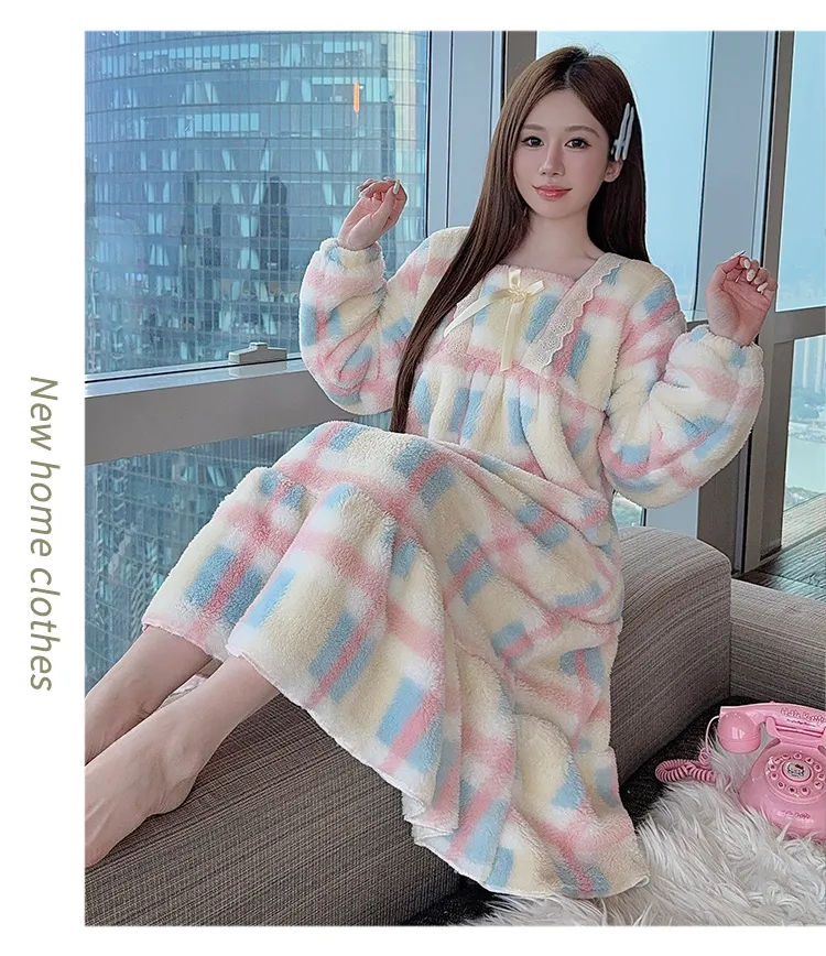 Women's Pajamas Winter New Long Plush Printed Loose Nightdress Plus Size 110kg Wearable Loungewear M-5XL · Wholesale · OEM · Worldwide Shipping - Detail 8