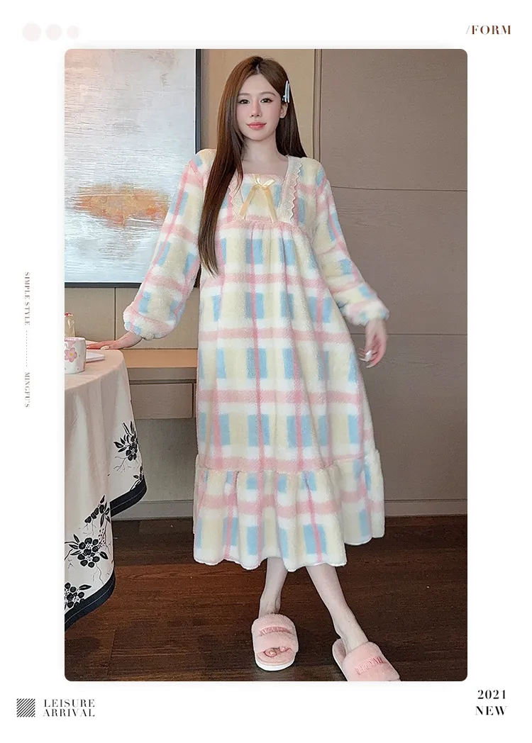 Women's Pajamas Winter New Long Plush Printed Loose Nightdress Plus Size 110kg Wearable Loungewear M-5XL · Wholesale · OEM · Worldwide Shipping - Detail 10