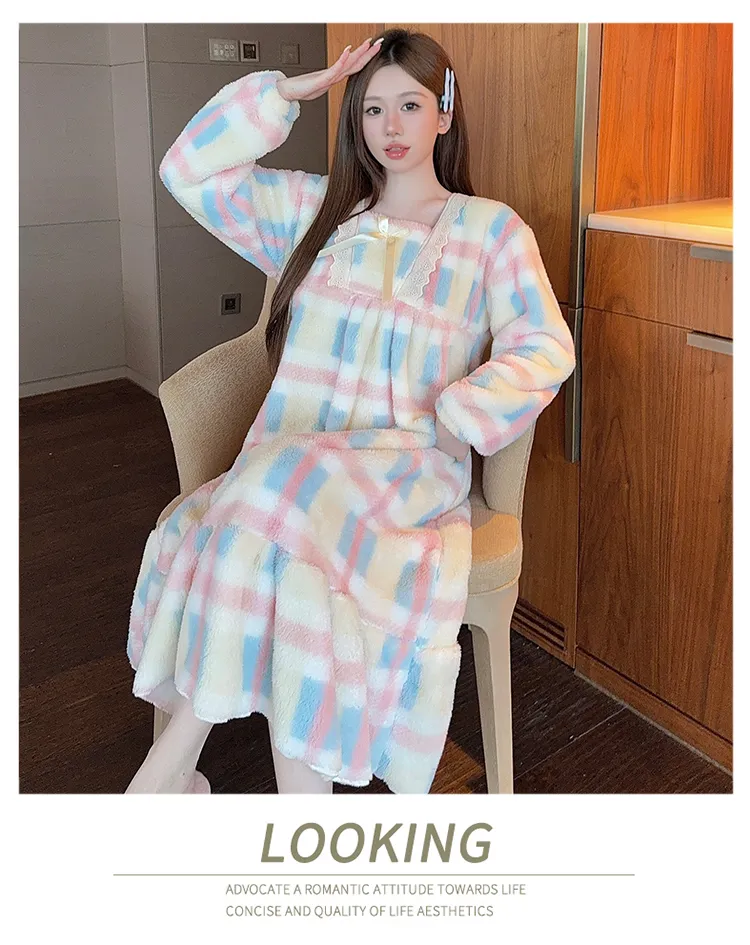 Women's Pajamas Winter New Long Plush Printed Loose Nightdress Plus Size 110kg Wearable Loungewear M-5XL · Wholesale · OEM · Worldwide Shipping - Detail 9