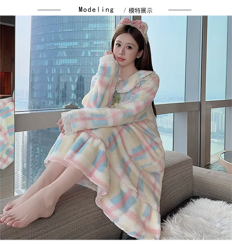 Women's Pajamas Winter New Long Plush Printed Loose Nightdress Plus Size 110kg Wearable Loungewear M-5XL · Wholesale · OEM · Worldwide Shipping - Detail 4