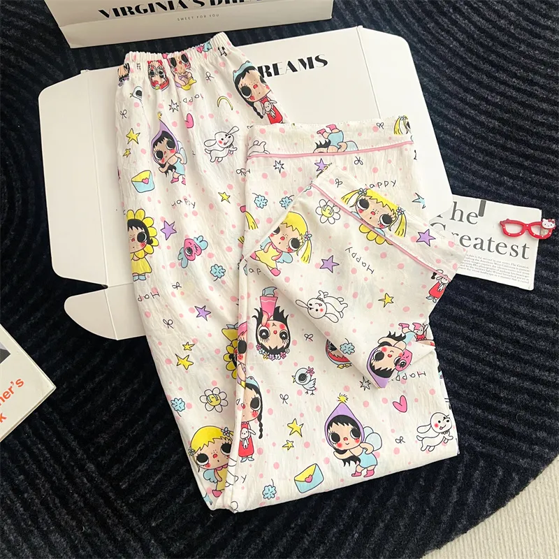 Cartoon Pajamas Women 2026 Summer Short Sleeve Shorts Long Pants Loose Loungewear Set · Wholesale · OEM · Worldwide Shipping - View 4