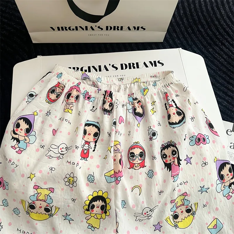 Cartoon Pajamas Women 2026 Summer Short Sleeve Shorts Long Pants Loose Loungewear Set · Wholesale · OEM · Worldwide Shipping - Detail 5