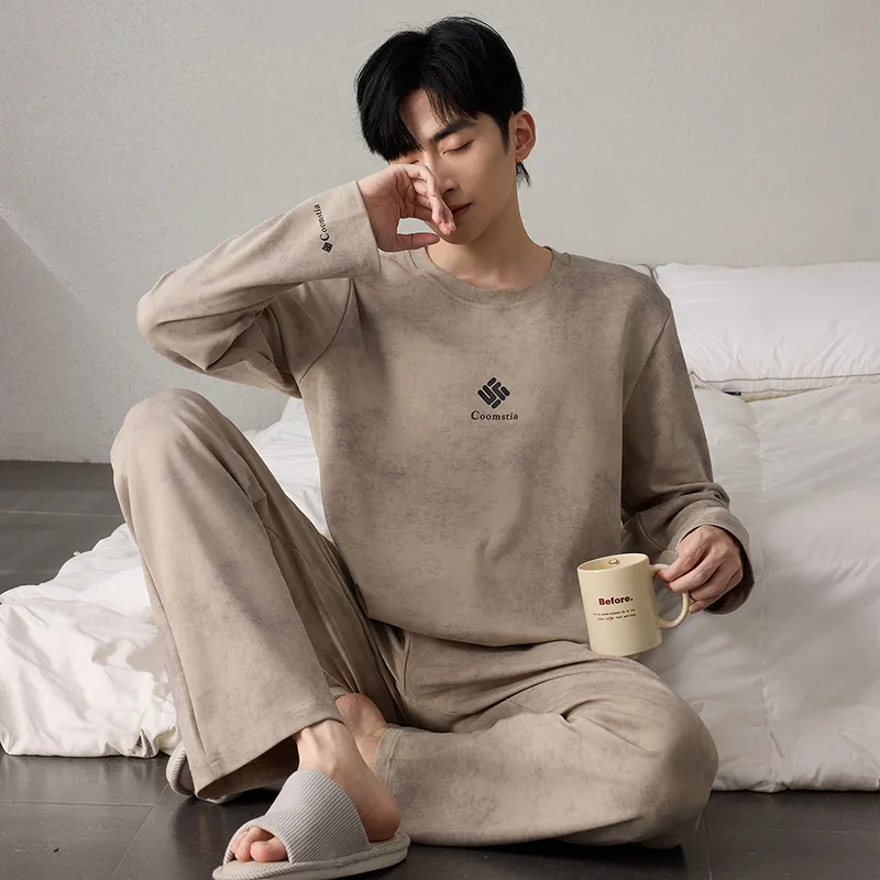 Autumn Long Sleeve Pullover Imitation Cotton Spring Pajamas Thin Men's Set Homewear Casual Young Live Streaming Spring Autumn Internet Celebrity · Wholesale · OEM · Worldwide Shipping - View 1