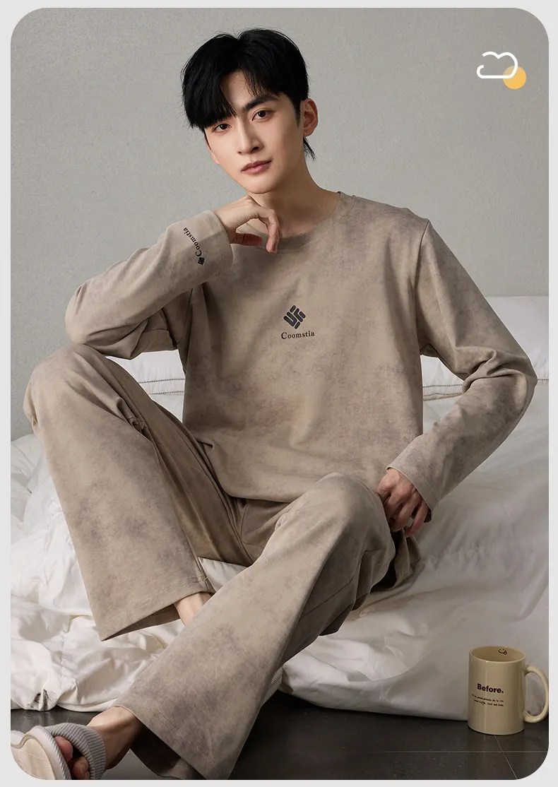 Autumn Long Sleeve Pullover Imitation Cotton Spring Pajamas Thin Men's Set Homewear Casual Young Live Streaming Spring Autumn Internet Celebrity · Wholesale · OEM · Worldwide Shipping - Detail 11