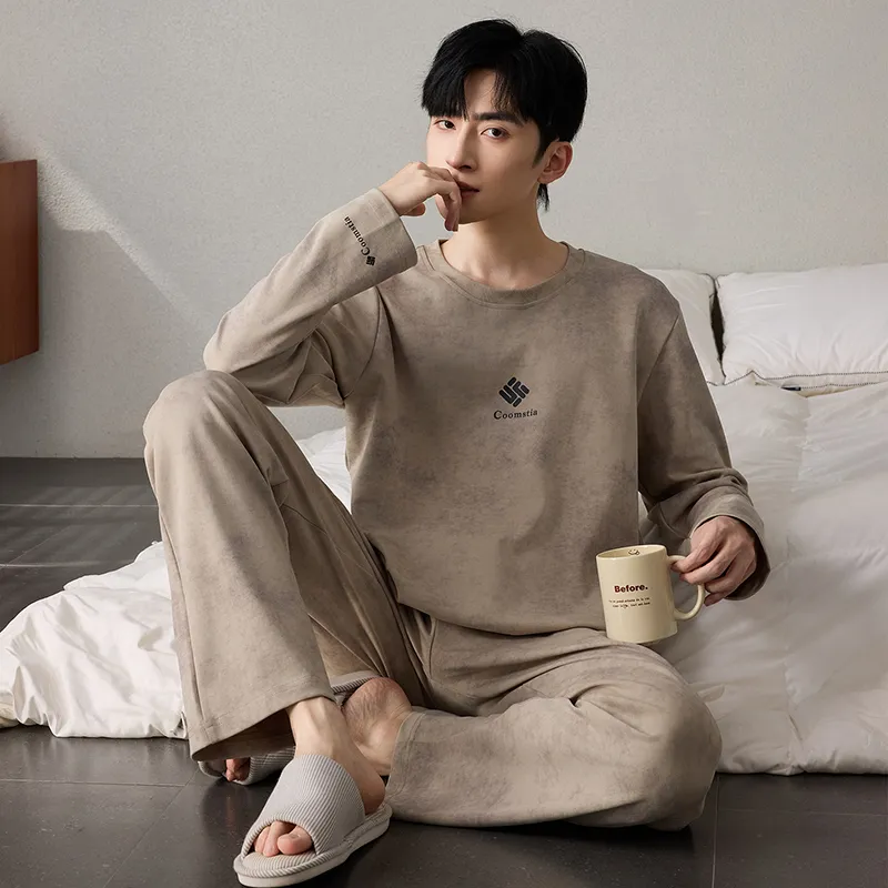 Autumn Long Sleeve Pullover Imitation Cotton Spring Pajamas Thin Men's Set Homewear Casual Young Live Streaming Spring Autumn Internet Celebrity · Wholesale · OEM · Worldwide Shipping - View 2