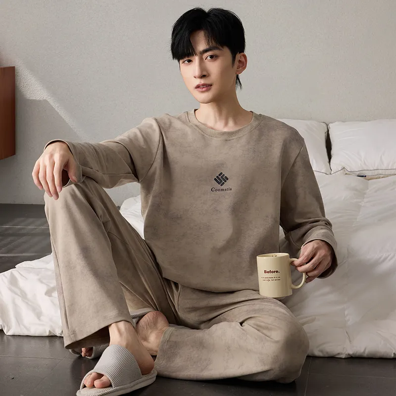 Autumn Long Sleeve Pullover Imitation Cotton Spring Pajamas Thin Men's Set Homewear Casual Young Live Streaming Spring Autumn Internet Celebrity · Wholesale · OEM · Worldwide Shipping - View 3