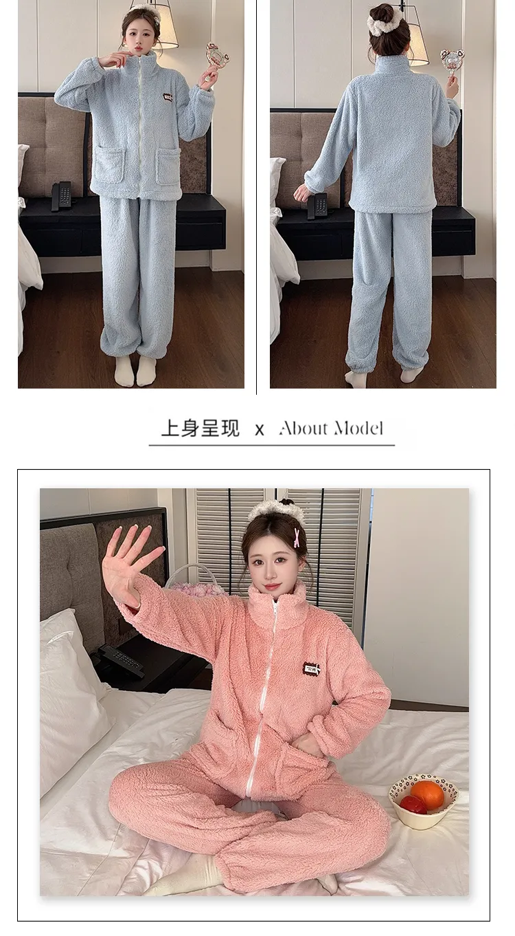 Women's Long Plush Pajamas Winter Sweet Cardigan Zip-Up Long Sleeve Long Pants Plus Size 230 Jin Fat M Loungewear · Wholesale · OEM · Worldwide Shipping - Detail 26