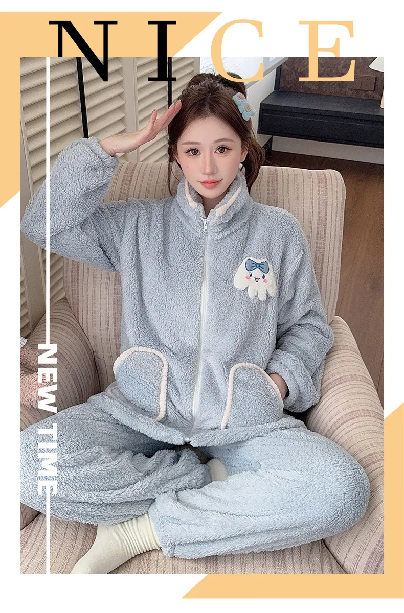 Women's Long Plush Pajamas Winter Sweet Cardigan Zip-Up Long Sleeve Long Pants Plus Size 230 Jin Fat M Loungewear · Wholesale · OEM · Worldwide Shipping - Detail 36