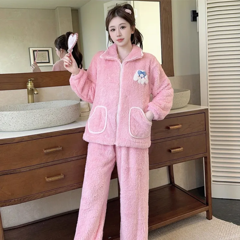Women's Long Plush Pajamas Winter Sweet Cardigan Zip-Up Long Sleeve Long Pants Plus Size 230 Jin Fat M Loungewear · Wholesale · OEM · Worldwide Shipping - Detail 2